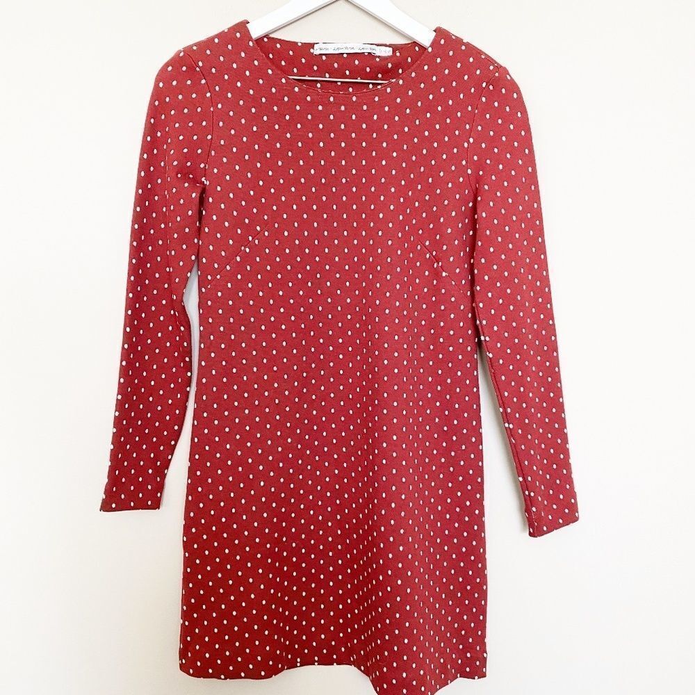 NEW & Other Stories Polka Dot Knit Dress size 6 Long Sleeve Burgundy Red White